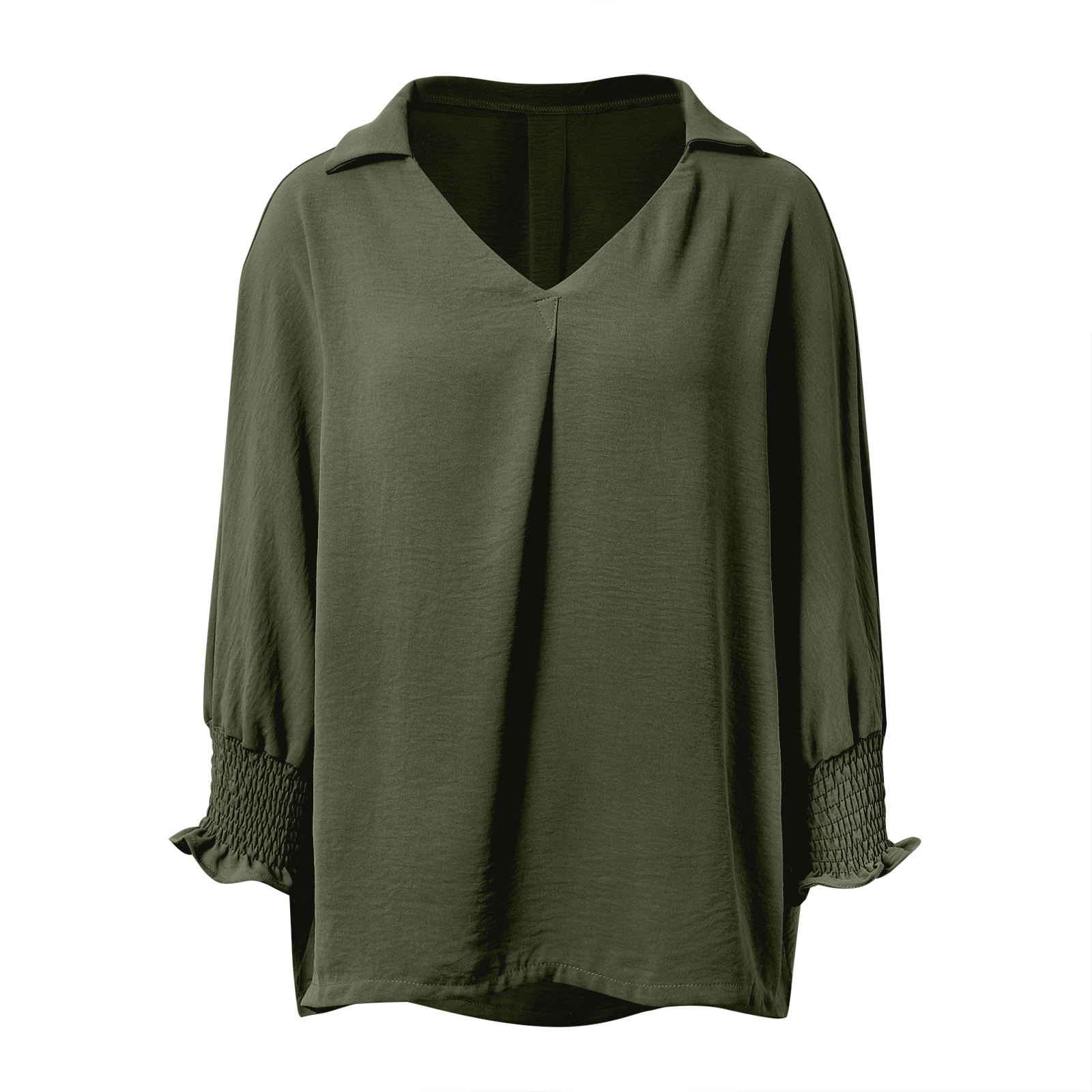 thumbnail image 4 of Vestido camisero holgado informal con cuello en V y mangas cortas para mujer - Mangas largas, estampado floral, mezcla de poliéster - Estilo para todas las estaciones, 4 of 5